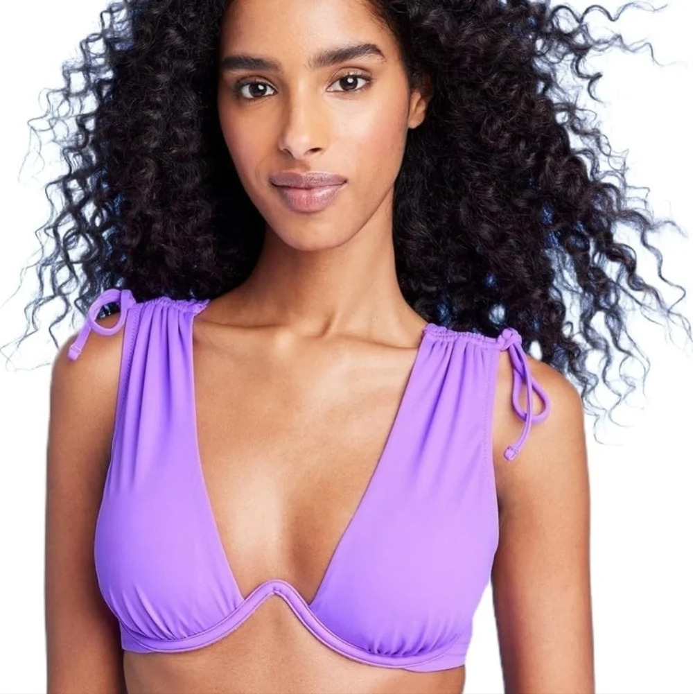 NWOT Shade & Shore Women's Underwire Tunneled Shoulder Tie Bikini Swim Top 32B